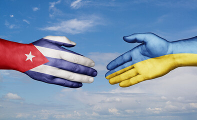 Ukraine and Cuba country handshaking with flags, consensus concept international co-operation illustration