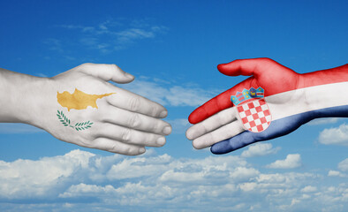 Croatia and Cyprus country handshaking with flags, consensus concept international co-operation illustration