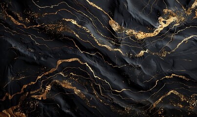 Abstract black surface with organic gold veins running through, creating a luxurious pattern