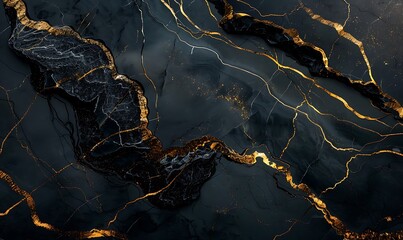 Abstract black surface with organic gold veins running through, creating a luxurious pattern