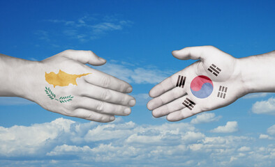 South Korea and Cyprus country handshaking with flags, consensus concept international co-operation illustration