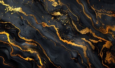 Abstract black surface with organic gold veins running through, creating a luxurious pattern