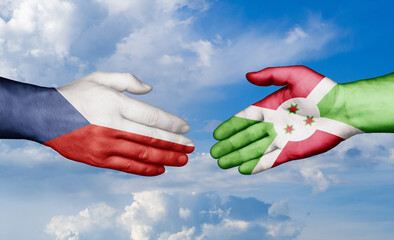 Burundi and Czech Republic country handshaking with flags, consensus concept international co-operation illustration