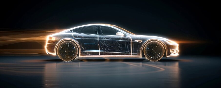 Futuristic Electric Vehicle with Fiber Optic Light Painting and X Ray Inspired Style
