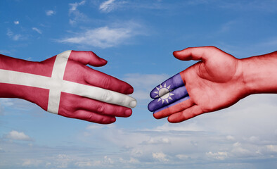 Taiwan and Denmark country handshaking with flags, consensus concept international co-operation illustration