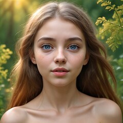 Fototapeta premium Mujer adolescente, joven hermosa, bella, mirada profunda, ojos claros, llena de juventud y de sueños por cumplir