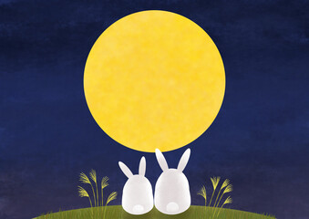 白ウサギのお月見イラスト