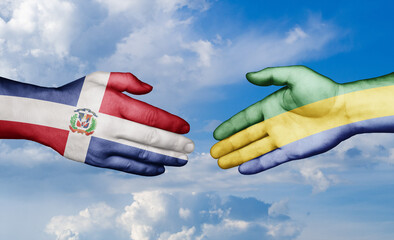 Gabon and Dominican country handshaking with flags, consensus concept international co-operation illustration