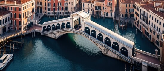 Aerial View of the Rialto Bridge in Venice, Italy