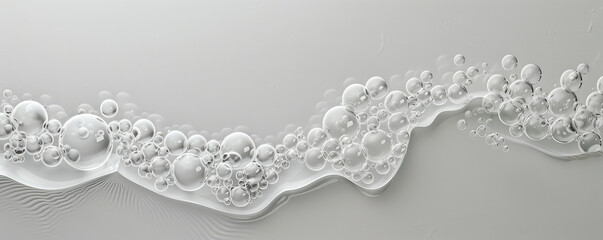 Bubbles forming a gentle arc across a blank white canvas, creating a sense of motion and lightness.