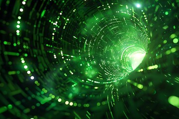 Obraz premium A captivating image of a futuristic green data vortex symbolizing cyberspace and digital technology, featuring neon effects and intricate details