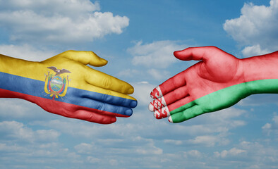 Belarus and Ecuador country handshaking with flags, consensus concept international co-operation illustration