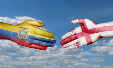 Georgia and Ecuador country handshaking with flags, consensus concept international co-operation illustration