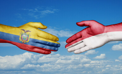 Indonesia and Ecuador country handshaking with flags, consensus concept international co-operation illustration