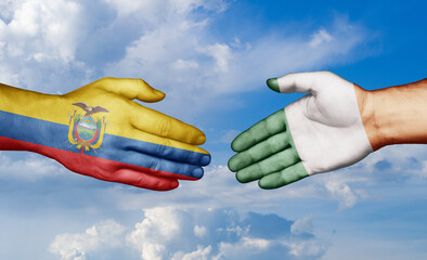 Ireland and Ecuador country handshaking with flags, consensus concept international co-operation illustration