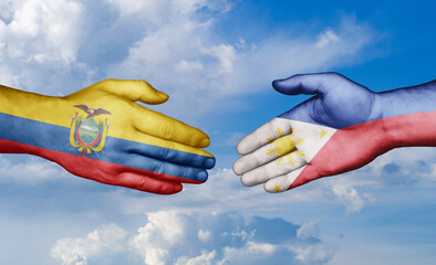Philippines and Ecuador country handshaking with flags, consensus concept international co-operation illustration
