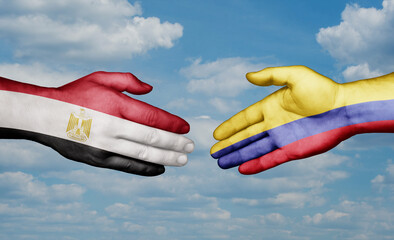 Colombia and Egypt country handshaking with flags, consensus concept international co-operation illustration