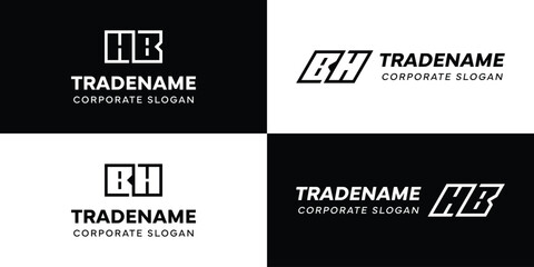 Letters BH and HB Square and Dynamic Logo Set, for business with Initials HB or BH
