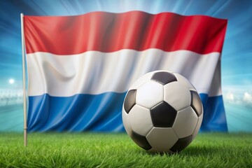 Fototapeta premium Luxembourg flag with soccer ball. Football.