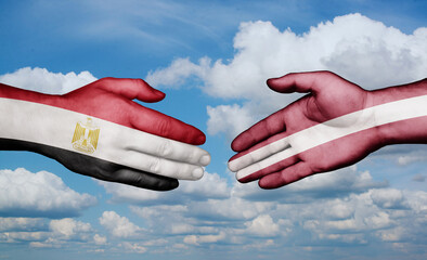 Latvia and Egypt country handshaking with flags, consensus concept international co-operation illustration