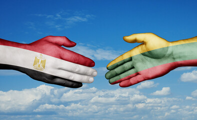 Lithuania and Egypt country handshaking with flags, consensus concept international co-operation illustration