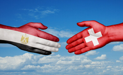 Switzerland and Egypt country handshaking with flags, consensus concept international co-operation illustration