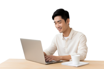 PNG Man working on laptop smiling