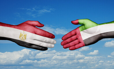 United Arab Emirates and Egypt country handshaking with flags, consensus concept international co-operation illustration