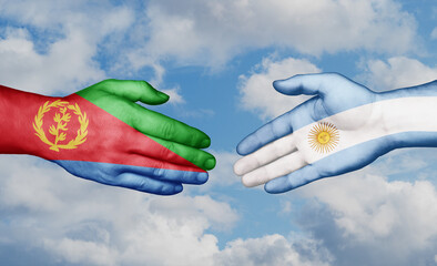 Argentina and Eritrea country handshaking with flags, consensus concept international co-operation illustration