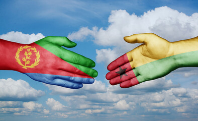 Guinea-Bissau and Eritrea country handshaking with flags, consensus concept international co-operation illustration