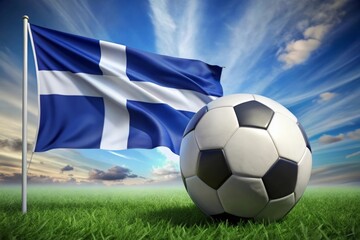 Naklejka premium Finland flag with soccer ball. Football.