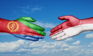 Indonesia and Eritrea country handshaking with flags, consensus concept international co-operation illustration