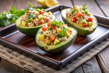 Stuffed avocado on tray
