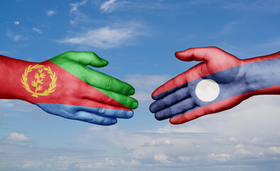 Laos and Eritrea country handshaking with flags, consensus concept international co-operation illustration
