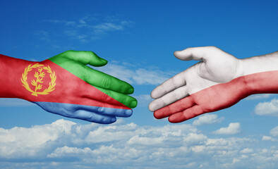 Poland and Eritrea country handshaking with flags, consensus concept international co-operation illustration