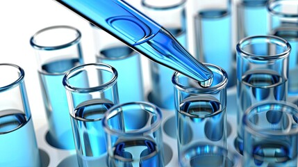 Dropper Filling Test Tubes With Blue Liquid
