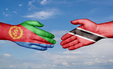 Trinidad and Tobago and Eritrea country handshaking with flags, consensus concept international co-operation illustration