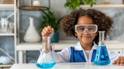 Young Girl Conducts Science Experiment in Classroom