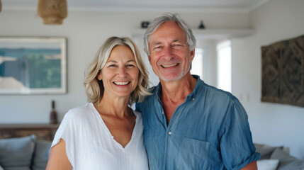 Fototapeta premium Laughter Lines and Light: A Couple's Joy Fills the Room