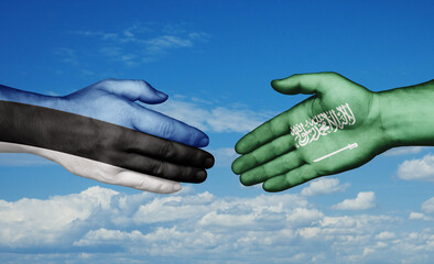 Estonia and Saudi Arabia country handshaking with flags, consensus concept international co-operation illustration