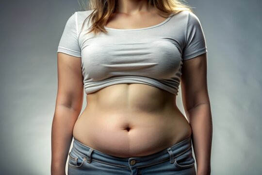 Young woman belly with fat folds