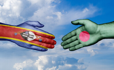 Bangladesh and Eswatini country handshaking with flags, consensus concept international co-operation illustration