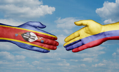 Colombia and Eswatini country handshaking with flags, consensus concept international co-operation illustration