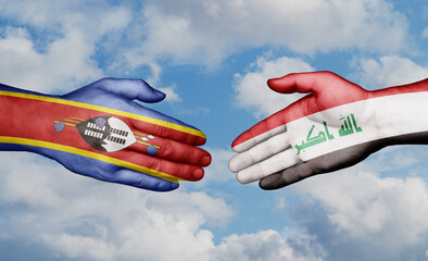 Iraq and Eswatini country handshaking with flags, consensus concept international co-operation illustration