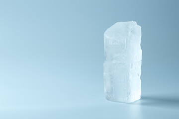 Blocks of clear ice on light blue background, space for text