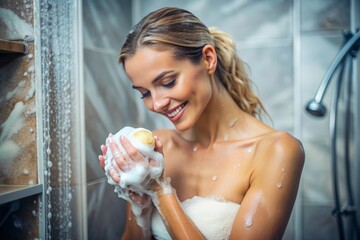 Beautiful woman taking shower