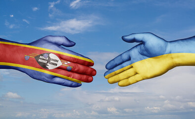 Ukraine and Eswatini country handshaking with flags, consensus concept international co-operation illustration