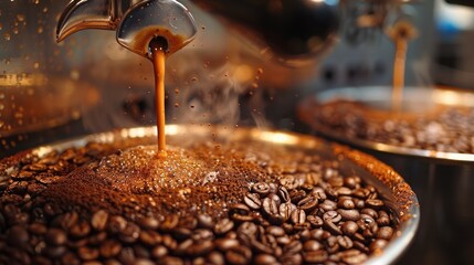 Freshly brewed medium roast Robusta coffee, strong aroma filling the air