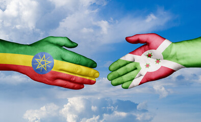 Burundi and Ethiopia country handshaking with flags, consensus concept international co-operation illustration