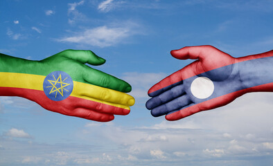 Laos and Ethiopia country handshaking with flags, consensus concept international co-operation illustration